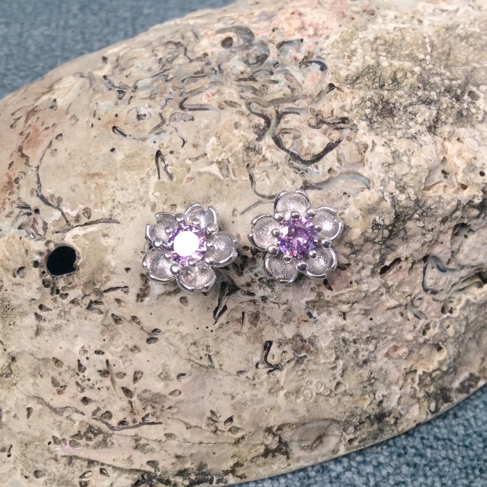 Purple Amethyst Flower Studs